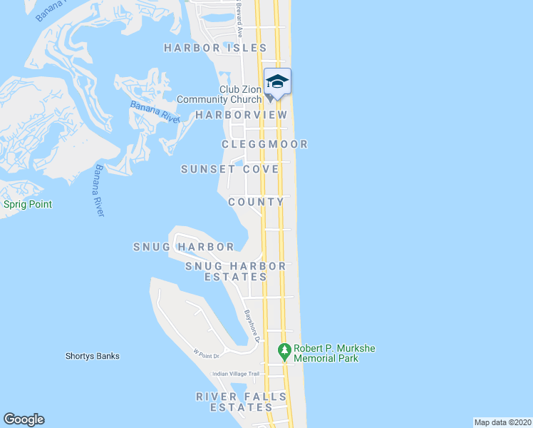 map of restaurants, bars, coffee shops, grocery stores, and more near 1151 South Orlando Avenue in Cocoa Beach