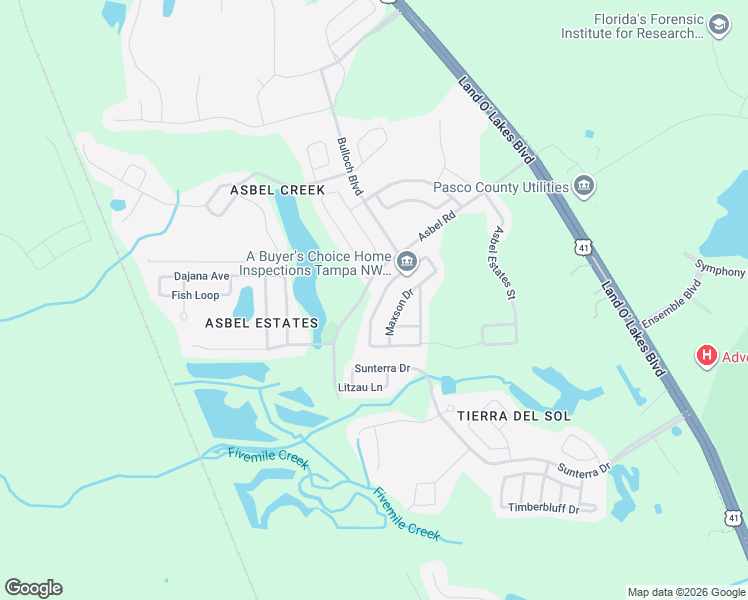 map of restaurants, bars, coffee shops, grocery stores, and more near 9615 Simeon Drive in Land O' Lakes