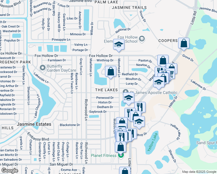 map of restaurants, bars, coffee shops, grocery stores, and more near 8209 Sudbury Drive in Port Richey
