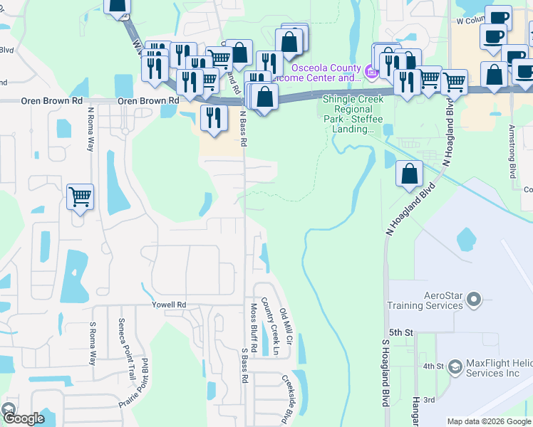 map of restaurants, bars, coffee shops, grocery stores, and more near 4C San Sabastian Drive in Kissimmee