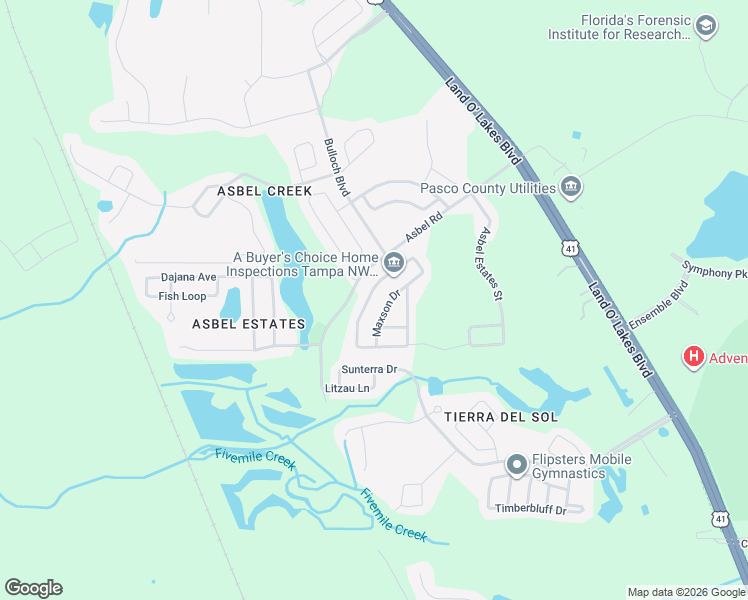 map of restaurants, bars, coffee shops, grocery stores, and more near 9640 Simeon Drive in Land O' Lakes