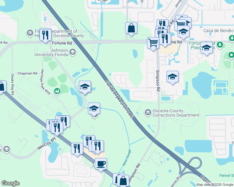map of restaurants, bars, coffee shops, grocery stores, and more near Florida's Turnpike in Kissimmee