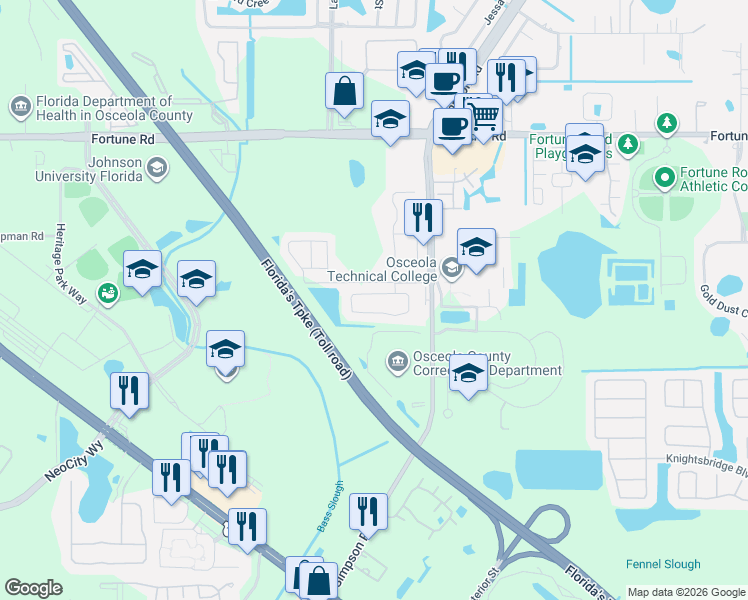 map of restaurants, bars, coffee shops, grocery stores, and more near 756 Country Woods Circle in Kissimmee