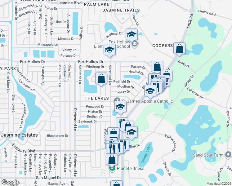 map of restaurants, bars, coffee shops, grocery stores, and more near 8316 Corney Drive in Port Richey