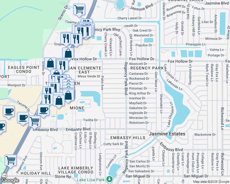 map of restaurants, bars, coffee shops, grocery stores, and more near 7031 Ivanhoe Drive in Port Richey