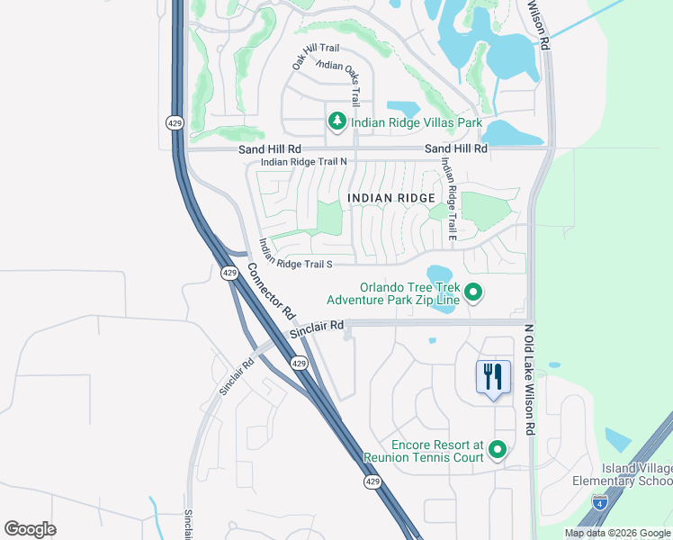 map of restaurants, bars, coffee shops, grocery stores, and more near 7748 Indian Ridge Trail South in Kissimmee