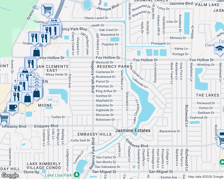 map of restaurants, bars, coffee shops, grocery stores, and more near 7321 Ivanhoe Drive in Port Richey