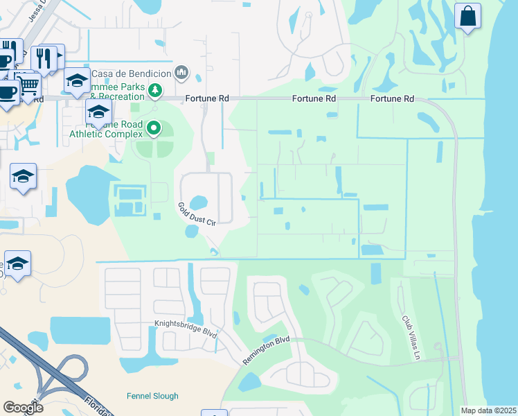 map of restaurants, bars, coffee shops, grocery stores, and more near 2681 Gold Dust Circle in Kissimmee