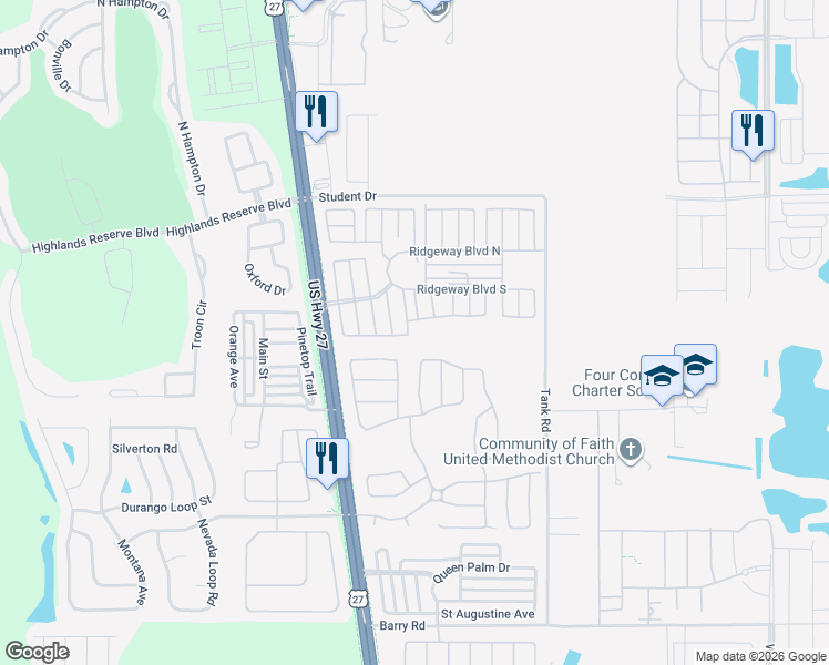 map of restaurants, bars, coffee shops, grocery stores, and more near 131 Sand Ridge Lane in Davenport