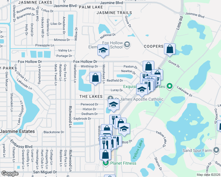 map of restaurants, bars, coffee shops, grocery stores, and more near 8317 Moulton Drive in Port Richey