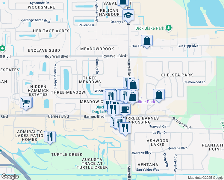 map of restaurants, bars, coffee shops, grocery stores, and more near 1375 Lara Circle in Rockledge
