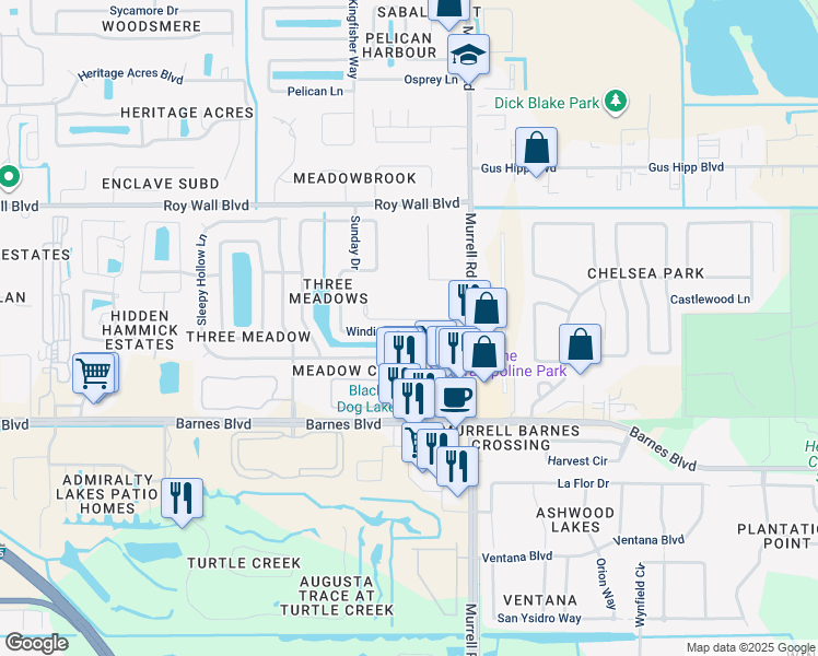 map of restaurants, bars, coffee shops, grocery stores, and more near 1310 Lara Circle in Rockledge