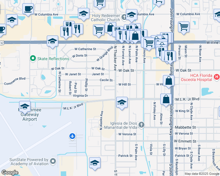 map of restaurants, bars, coffee shops, grocery stores, and more near 2001 Boca Palms Circle in Kissimmee