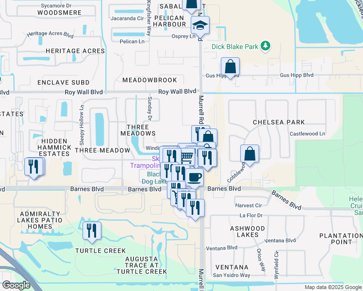 map of restaurants, bars, coffee shops, grocery stores, and more near 1246 Winding Meadows Road in Rockledge