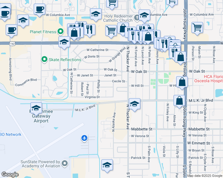 map of restaurants, bars, coffee shops, grocery stores, and more near 2045 Boca Palms Circle in Kissimmee