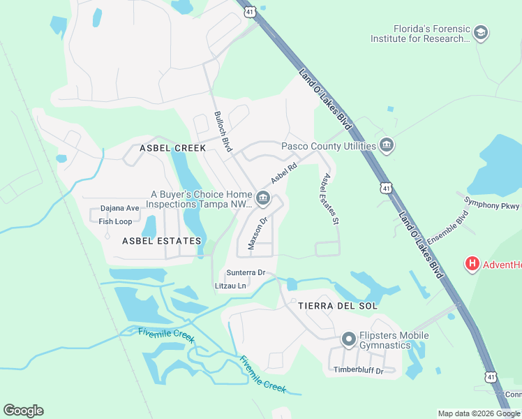 map of restaurants, bars, coffee shops, grocery stores, and more near 9722 Simeon Drive in Land O' Lakes