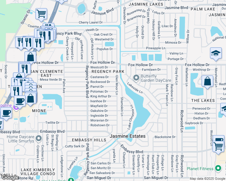 map of restaurants, bars, coffee shops, grocery stores, and more near 7411 Potomac Drive in Port Richey