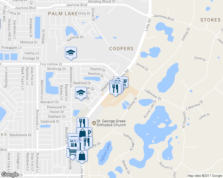 map of restaurants, bars, coffee shops, grocery stores, and more near 9840 Little Rd in New Port Richey