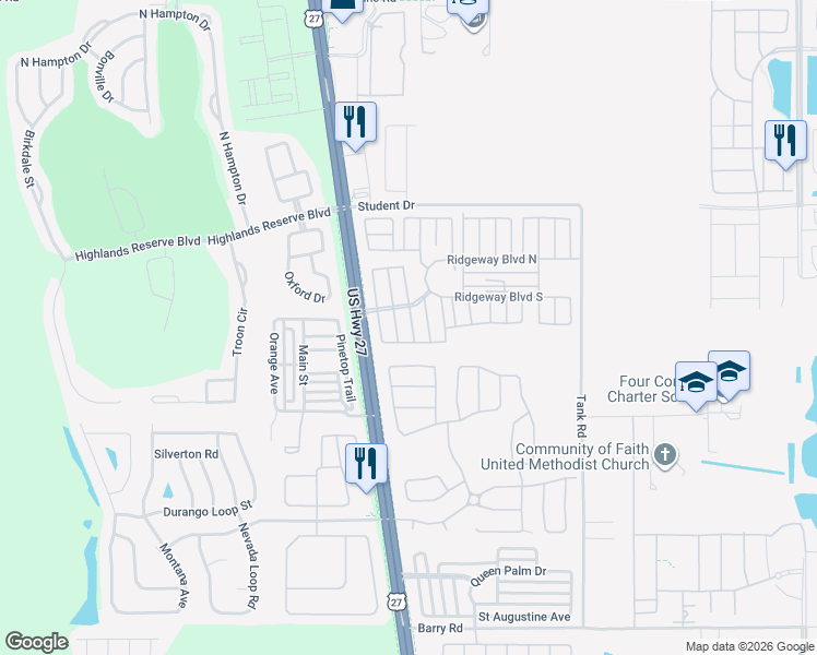 map of restaurants, bars, coffee shops, grocery stores, and more near 111 Seminole Ridge Lane in Davenport
