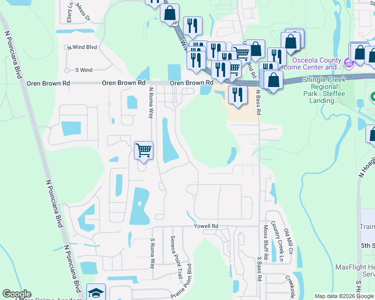map of restaurants, bars, coffee shops, grocery stores, and more near 951 Marcello Boulevard in Kissimmee