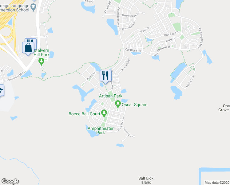 map of restaurants, bars, coffee shops, grocery stores, and more near 1309 Artisan Avenue East in Kissimmee