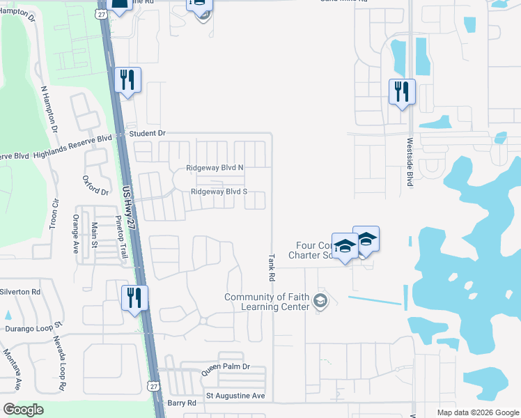 map of restaurants, bars, coffee shops, grocery stores, and more near 542 Pine Ridge Drive in Davenport