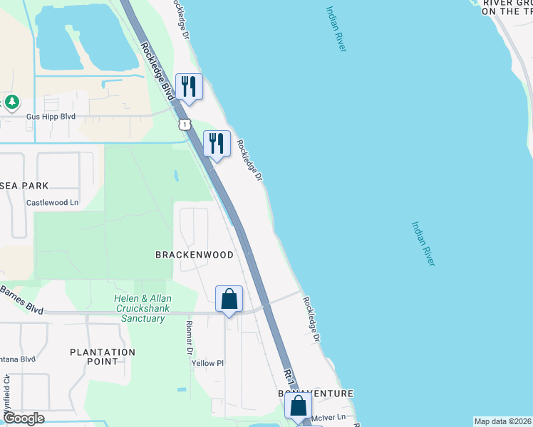 map of restaurants, bars, coffee shops, grocery stores, and more near 1915 Rockledge Dr in Rockledge