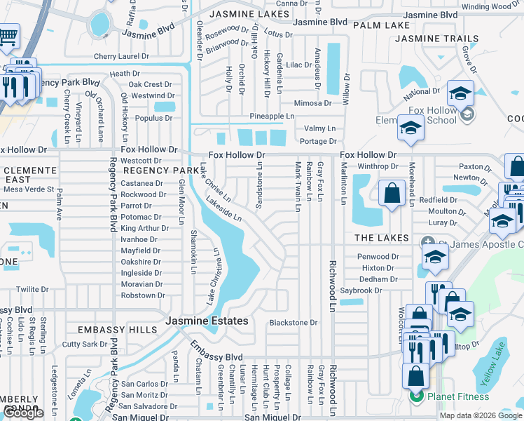 map of restaurants, bars, coffee shops, grocery stores, and more near 9730 Sandstone Lane in Port Richey