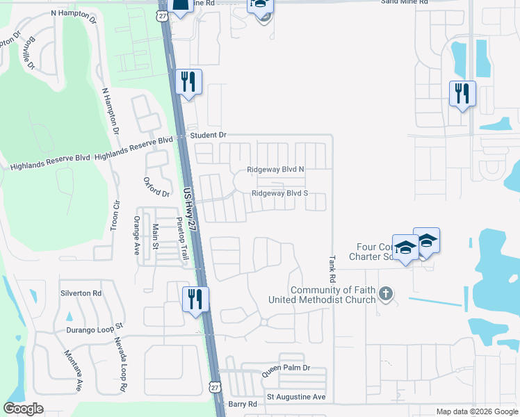 map of restaurants, bars, coffee shops, grocery stores, and more near 131 Sand Ridge Lane in Davenport