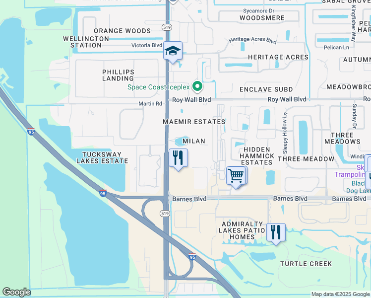 map of restaurants, bars, coffee shops, grocery stores, and more near 918 Casa Dolce Casa Circle in Rockledge