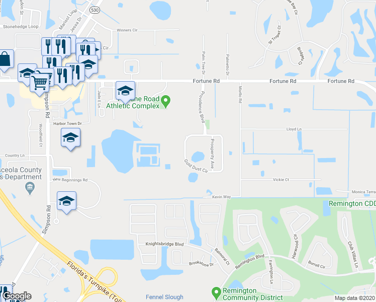 map of restaurants, bars, coffee shops, grocery stores, and more near 2626 Gold Dust Circle in Kissimmee