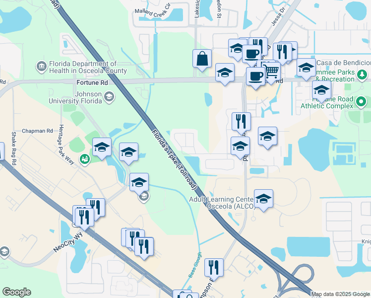 map of restaurants, bars, coffee shops, grocery stores, and more near 979 Country Circle in Kissimmee