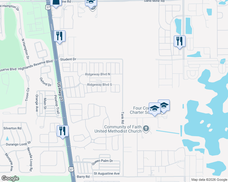map of restaurants, bars, coffee shops, grocery stores, and more near 542 Pine Ridge Drive in Davenport