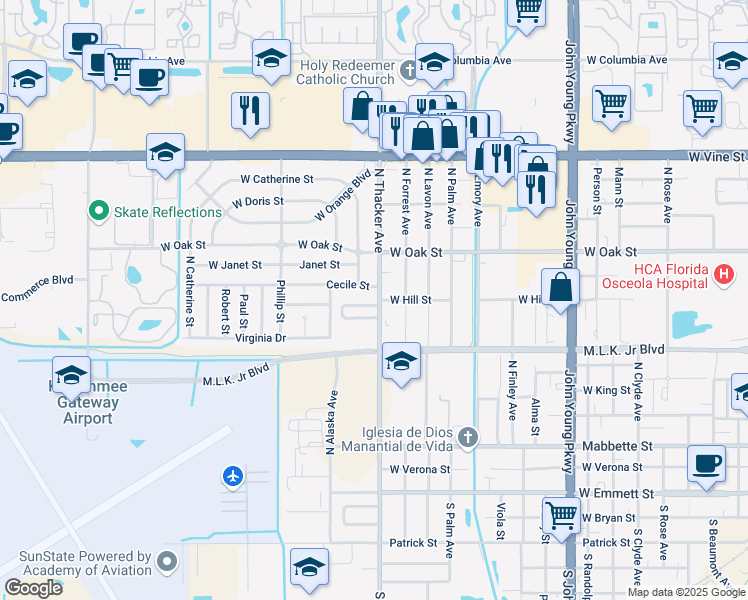 map of restaurants, bars, coffee shops, grocery stores, and more near 2001 Boca Palms Circle in Kissimmee