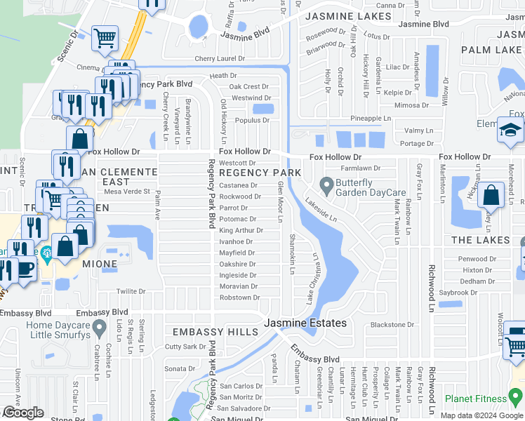map of restaurants, bars, coffee shops, grocery stores, and more near 7340 Parrot Drive in Port Richey