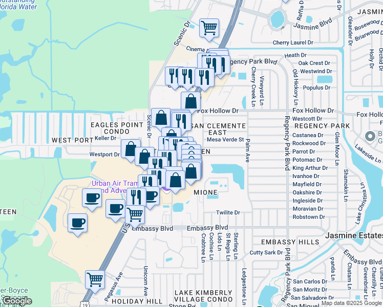 map of restaurants, bars, coffee shops, grocery stores, and more near 6705 Stock Street in Port Richey