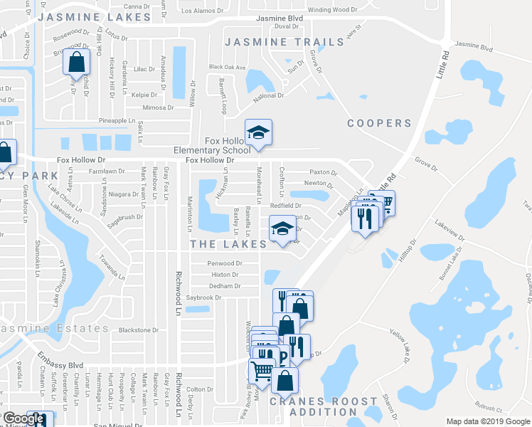 map of restaurants, bars, coffee shops, grocery stores, and more near 8317 Moulton Drive in Port Richey