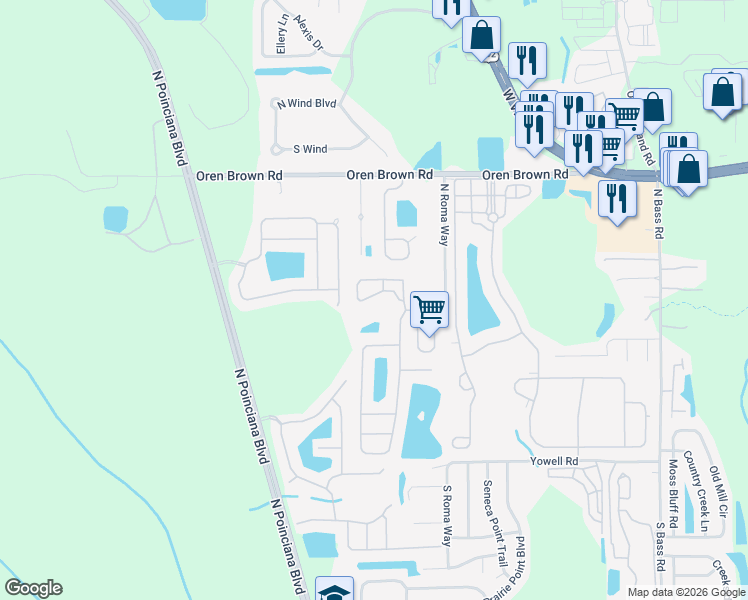 map of restaurants, bars, coffee shops, grocery stores, and more near 1119 Park Ridge Circle in Kissimmee