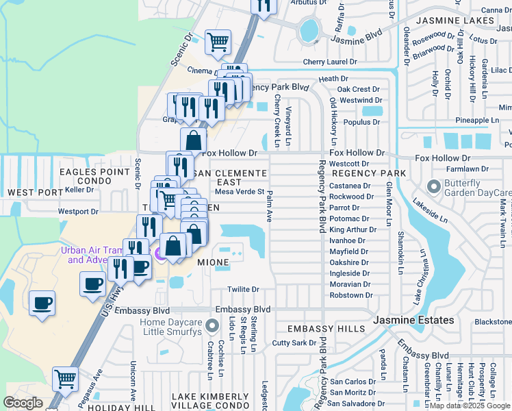 map of restaurants, bars, coffee shops, grocery stores, and more near 6920 Tierra Verde Street in Port Richey