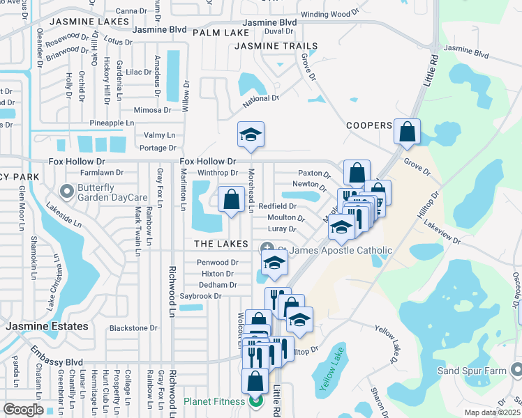map of restaurants, bars, coffee shops, grocery stores, and more near 8320 Redfield Drive in Port Richey