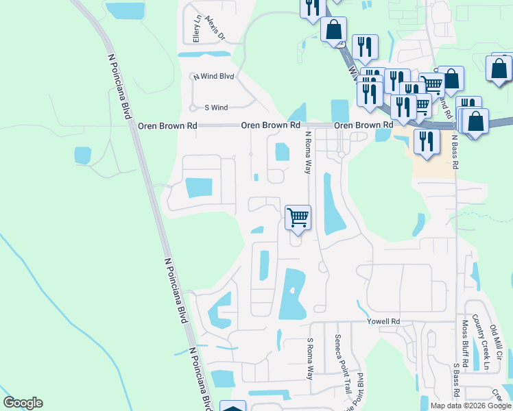 map of restaurants, bars, coffee shops, grocery stores, and more near 1119 Park Ridge Circle in Kissimmee