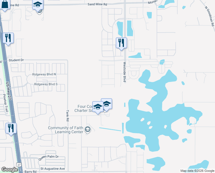 map of restaurants, bars, coffee shops, grocery stores, and more near Armadillo Avenue in Kissimmee