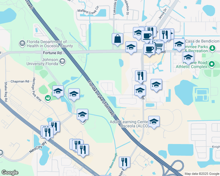map of restaurants, bars, coffee shops, grocery stores, and more near 979 Country Circle in Kissimmee