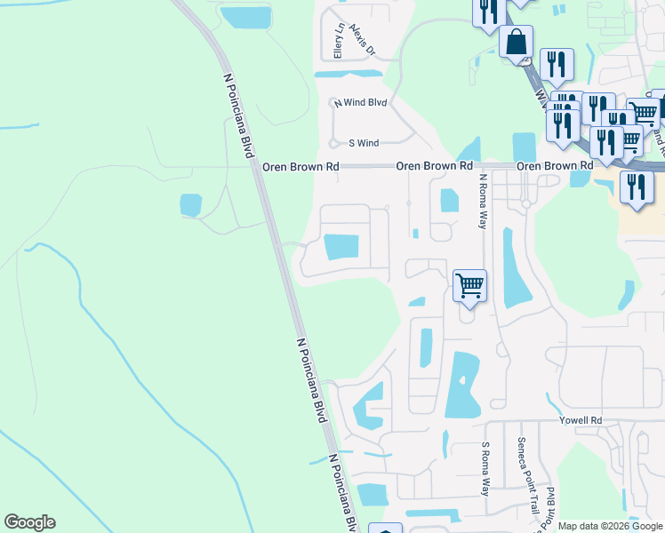 map of restaurants, bars, coffee shops, grocery stores, and more near 4736 Blue Diamond Street in Kissimmee