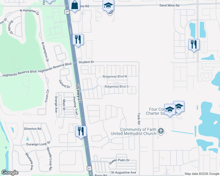 map of restaurants, bars, coffee shops, grocery stores, and more near 131 Sand Ridge Lane in Davenport