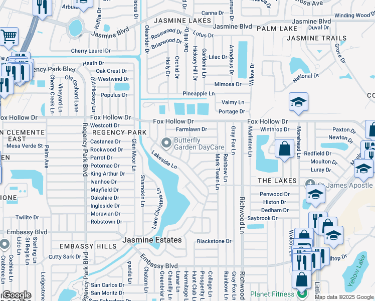 map of restaurants, bars, coffee shops, grocery stores, and more near 9811 Sandstone Lane in Port Richey