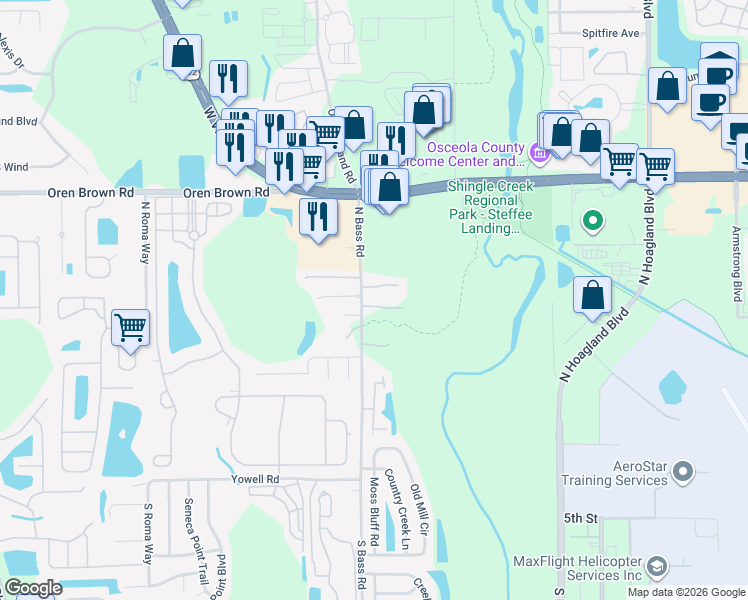 map of restaurants, bars, coffee shops, grocery stores, and more near 4400 Le Reve Court in Kissimmee