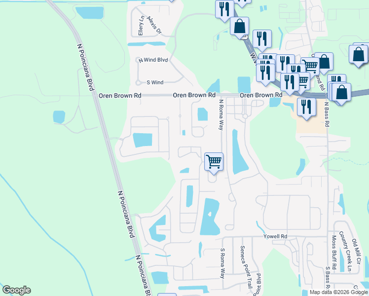 map of restaurants, bars, coffee shops, grocery stores, and more near 1145 Seasons Boulevard in Kissimmee