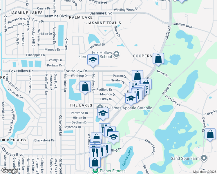 map of restaurants, bars, coffee shops, grocery stores, and more near 8416 Newton Drive in Port Richey
