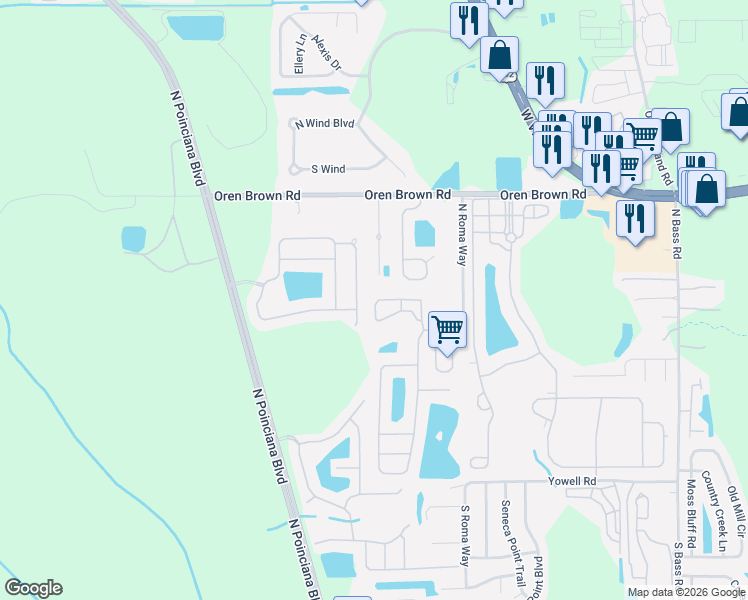 map of restaurants, bars, coffee shops, grocery stores, and more near 927 Emerald Green Court in Kissimmee